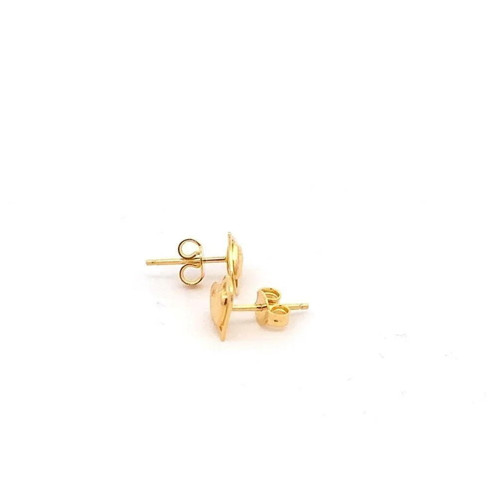 18K Yellow Gold Earrings Heart Stud 1.13grams - Picture 8 of 12